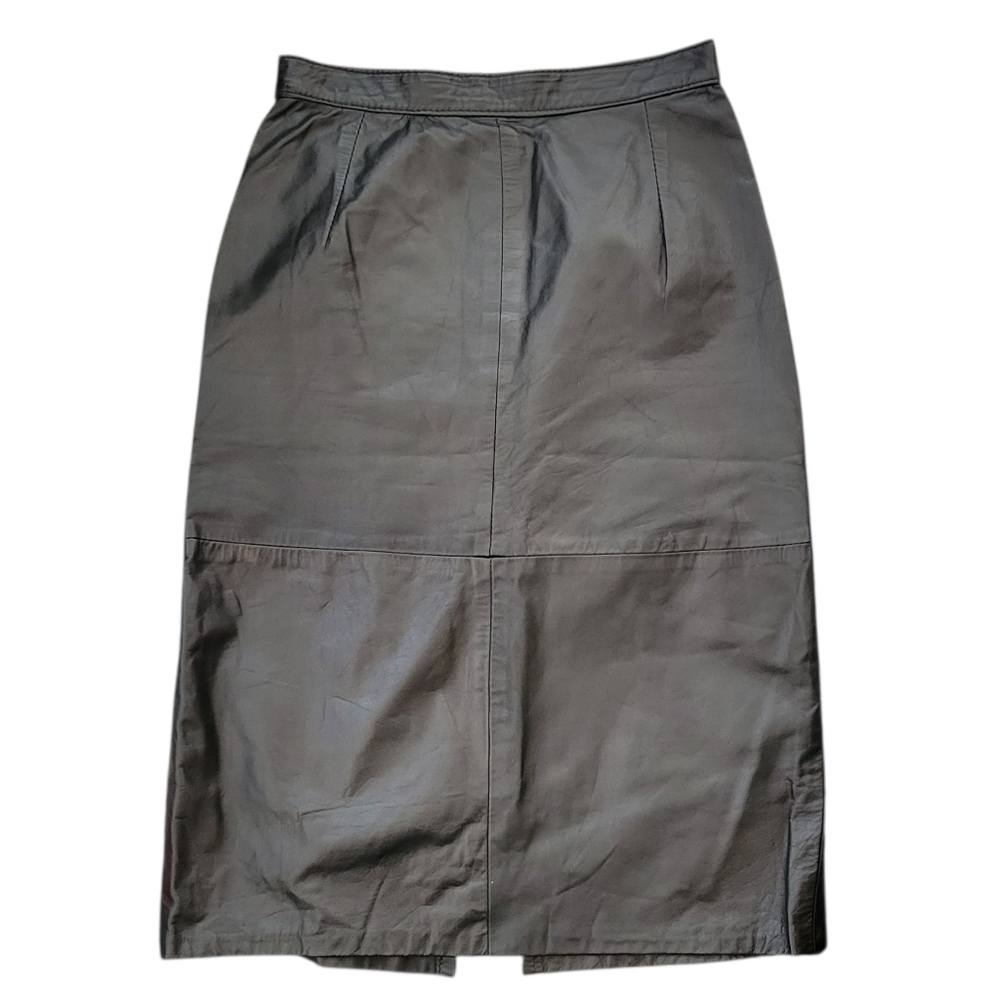 Vintage Comint Genuine Leather Midi Pencil Skirt In Black Size S W(26)